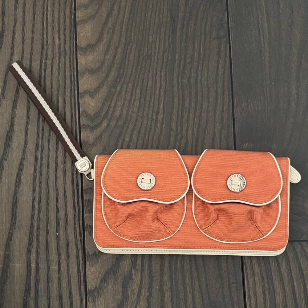Cole Haan Orange Wristlet with Dual Pockets